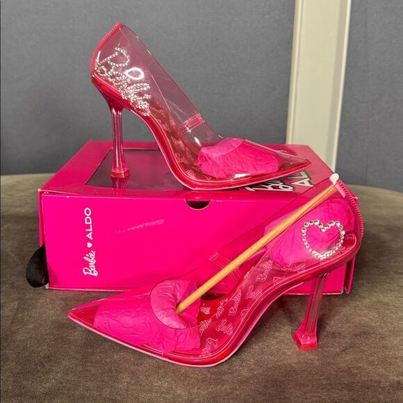 Barbie x ALDO Barbiestessy Collection Pink Translucent Pointed Toe Pumps 8.5 NEW - Picture 5 of 15